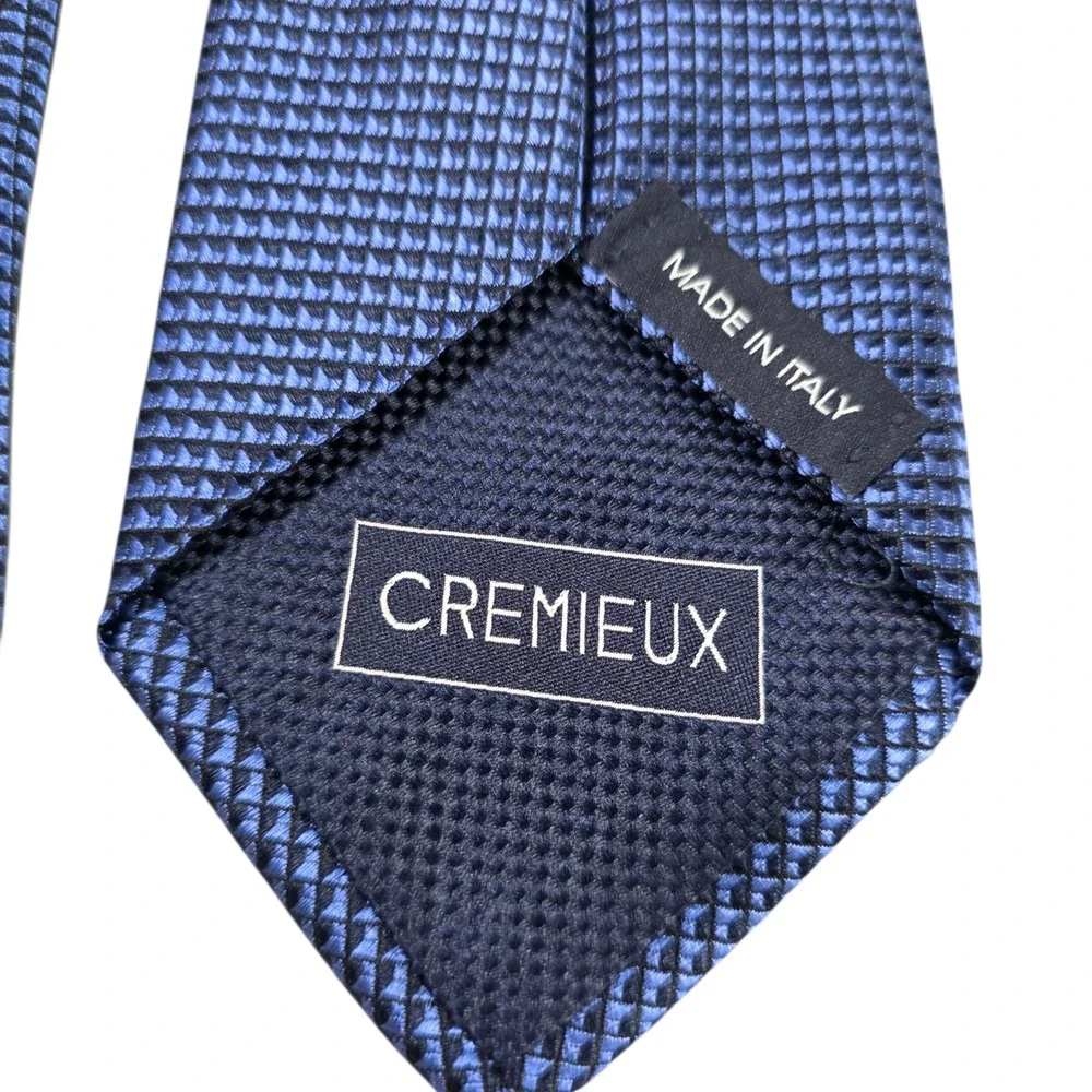 Cremieux Mens Classic Necktie‎ Blue Geometric Grid Silk Made In Italy Designer
